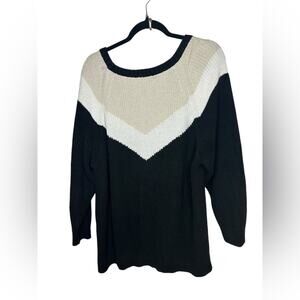 1Express Size Large Chevron Colorblock Tunic Knit Black Sweater Raglan Sleeve